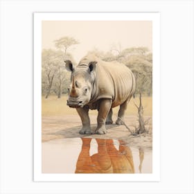 Rhino Standing In Front Of The Waterhole Art Print