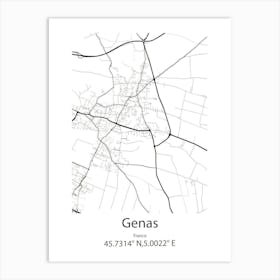 Genas,France Minimalist Map Art Print