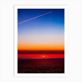 A Sweeping Panorama Of An Evening Sky Blood Red With The Setting Sun Transitions Into A Serene Moon (7) Art Print