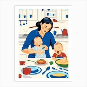 Mother And Baby In The Kitchen 1 Art Print