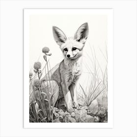 Fennec Fox In A Field Pencil Drawing 1 Art Print