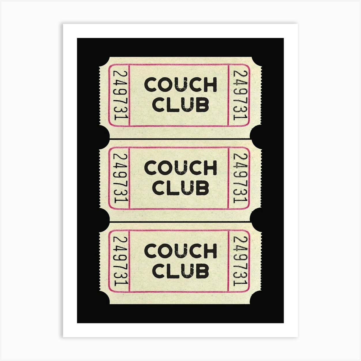 Couch Club Retro Ticket Art Print by KIKIANDNIM