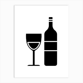 Wine Bottle And Glass Icon Art Print