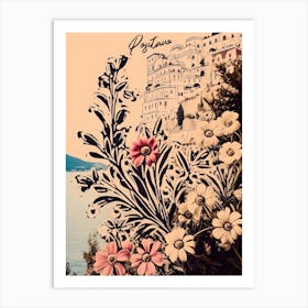 Positano Postcard Flowers Collage 1 Art Print