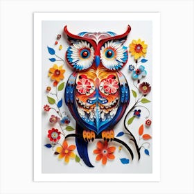 Scandinavian Bird Illustration Eastern Screech Owl 3 Art Print