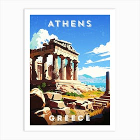 Greece, Athens — Retro travel minimalist poster, retro travel art, retro travel wall art, vector art Art Print