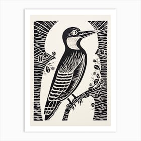 B&W Bird Linocut Woodpecker 1 Art Print