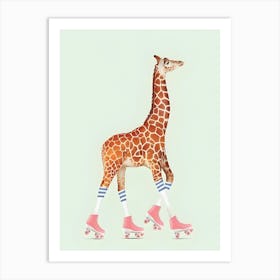 Giraffe On Roller Skates Art Print