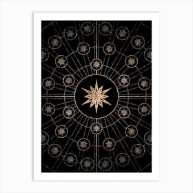 Geometric Glyph Radial Array in Glitter Gold on Black n.0346 Art Print