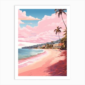 An Illustration In Pink Tones Of  Grand Anse Beach Grenada 1 Art Print