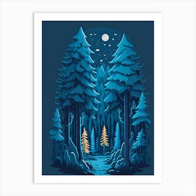 A Fantasy Forest At Night In Blue Theme 23 Art Print