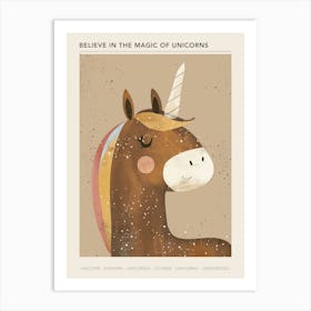 Brown Unicorn Watercolour Illustration Poster Art Print