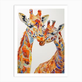 Geometric Colourful Giraffe & Calf 1 Art Print