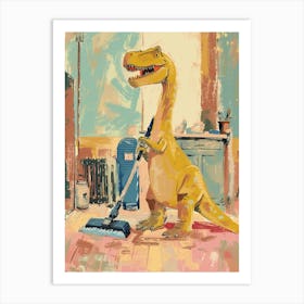 Pastel Dinosaur Cleaning The House Art Print