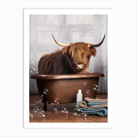 Highland Cow In A Bathtub Art Print