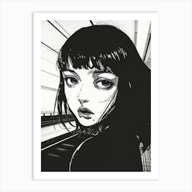 Black And White Anime Woman Drawing Illustration Art Print