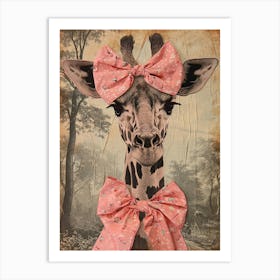 Giraffe With Bow Kitsch Collage 4 Art Print