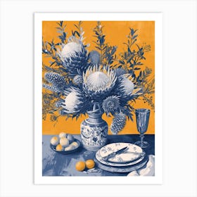 Proteas Flowers On A Table   Contemporary Illustration 4 Art Print