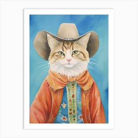 Cowboy Cat Quirky Western Print Pet Decor 4 Art Print