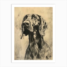 Bluetick Hound Dog Charcoal Line 1 Art Print
