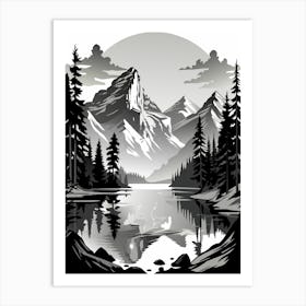 Black And White Mountain Landscape Art Print