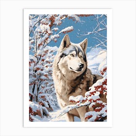 Siberian Husky In Winter Snow Art Print