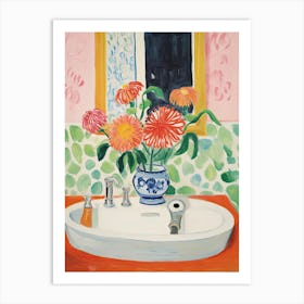 Bathroom Vanity Painting With A Zinnia Bouquet 3 Art Print