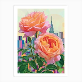 English Roses Painting Rose With A Cityscape 1 Art Print