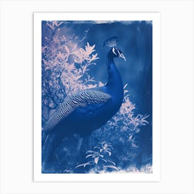 Peacock In The Wild Cyanotype Inspired 7 Art Print