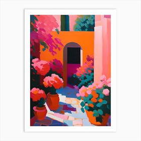 Courtyard With Peonies Orange And Pink Colourful Painting Art Print