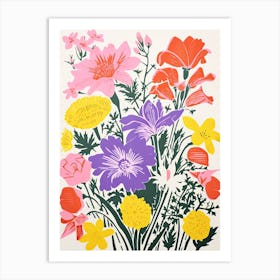 Colourful Flowers In A Vase In Risograph Style 12 Art Print