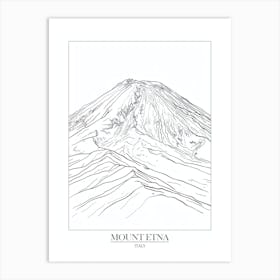 Mount Etna Italy Line Drawing 6 Poster Art Print