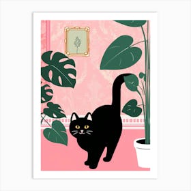 Black Cat In Pink Room Art Print