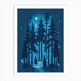 A Fantasy Forest At Night In Blue Theme 3 Art Print