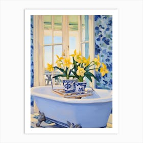 A Bathtube Full Of Daffodil In A Bathroom 1 Art Print