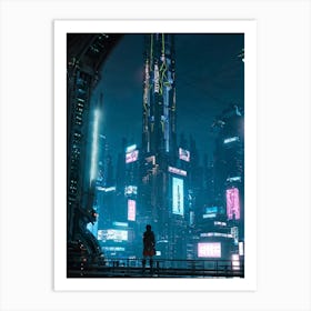 Artificial Intelligence Embodied In A Sleek Towering Structure With Neon Circuit Patterns Neon Lit (4) Art Print