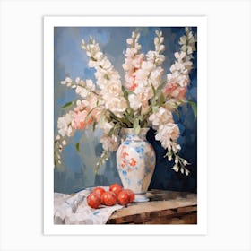Delphinium Flower And Peaches Still Life Painting 2 Dreamy Art Print