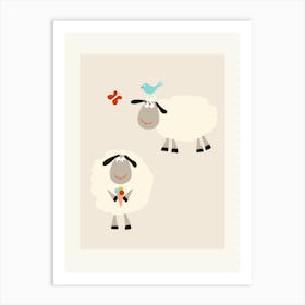 Sheep Ice-cream Butterfly Bird Art Print