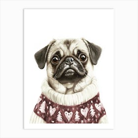 Pug In Christmas Jumper Neutral Art Print