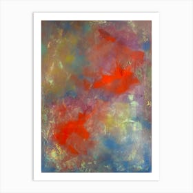 RAINBOW SKY - Abstract Painting of Bold Red, Blue, and Yellow Clouds Art Print