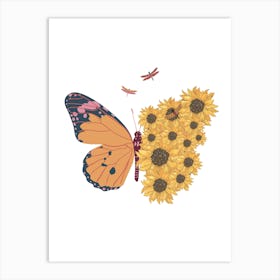 Sunflowers And Butterflies Art Print