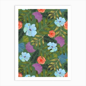 Rose Lily Leaves Art Print