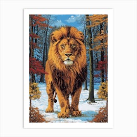 African Lion Relief Illustration Seasons 1 Art Print