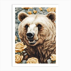 Bear With Roses Art Print