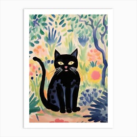 Henri Edmond Cross Style Cat In A Flower Garden 4 Art Print