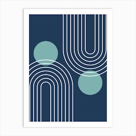 Mid Century Modern Geometric B14 In Navy Blue And Turquoise (Rainbow And Sun Abstract) 01 Art Print