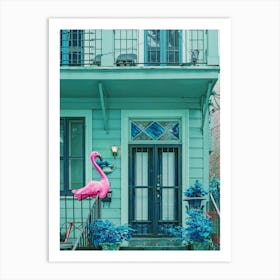 Pink Flamingo House Art Print