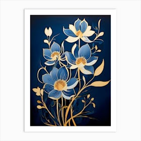 Blue Flowers On A Blue Background Art Print