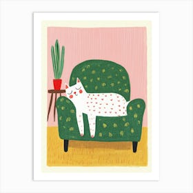 Sleepy White Cat On the Sofa Colorful Art Print