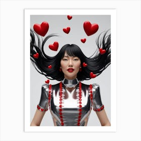 Asian Woman With Hearts Art Print